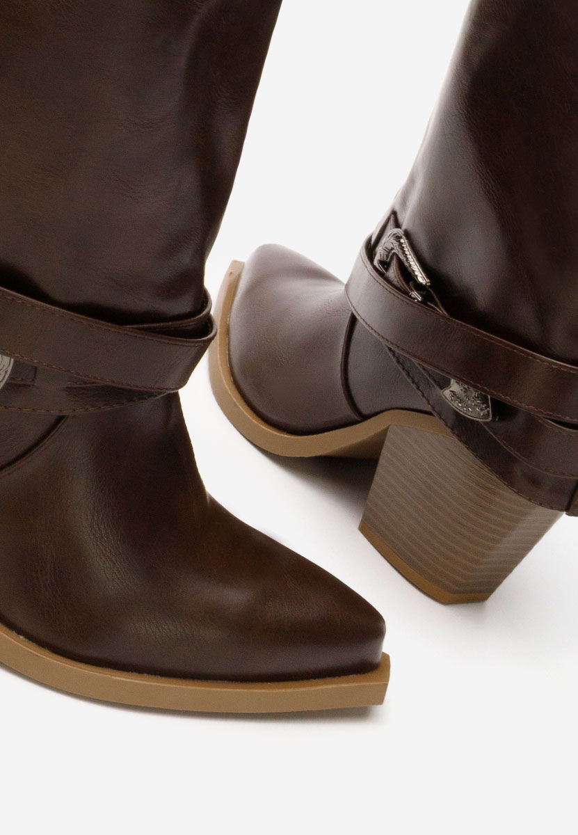 Hnedé kozačky na podpatku Bretia