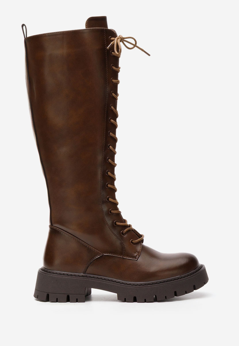 Hnedé šněrovací kozačky Hetie