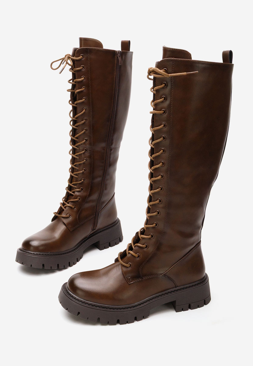 Hnedé šněrovací kozačky Hetie