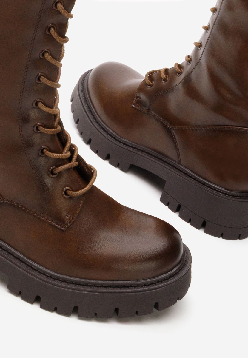 Hnedé šněrovací kozačky Hetie