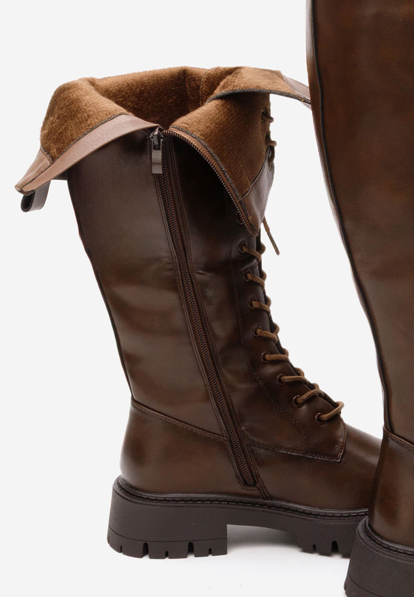 Hnedé šněrovací kozačky Hetie