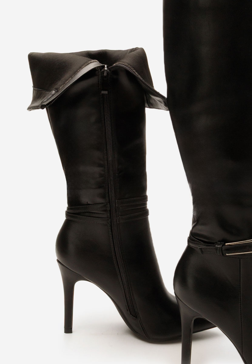 Černé kozačky na jehlovém podpatku Nivora