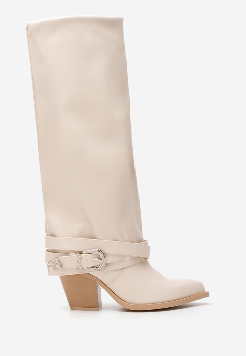 Béžové kozačky na podpatku Bretia