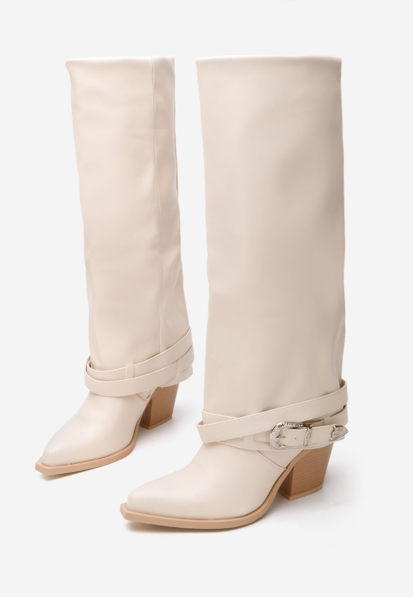 Béžové kozačky na podpatku Bretia