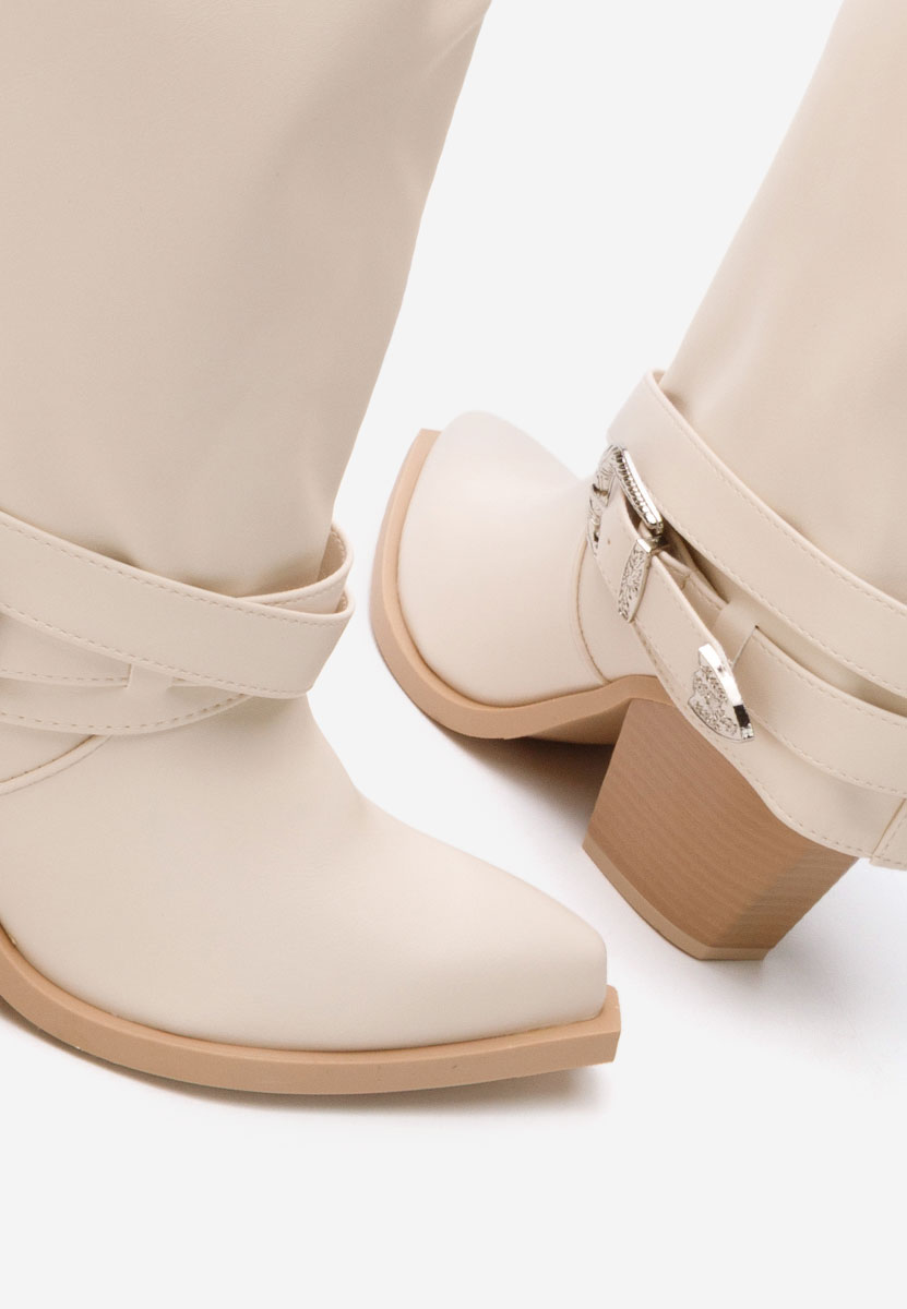 Béžové kozačky na podpatku Bretia