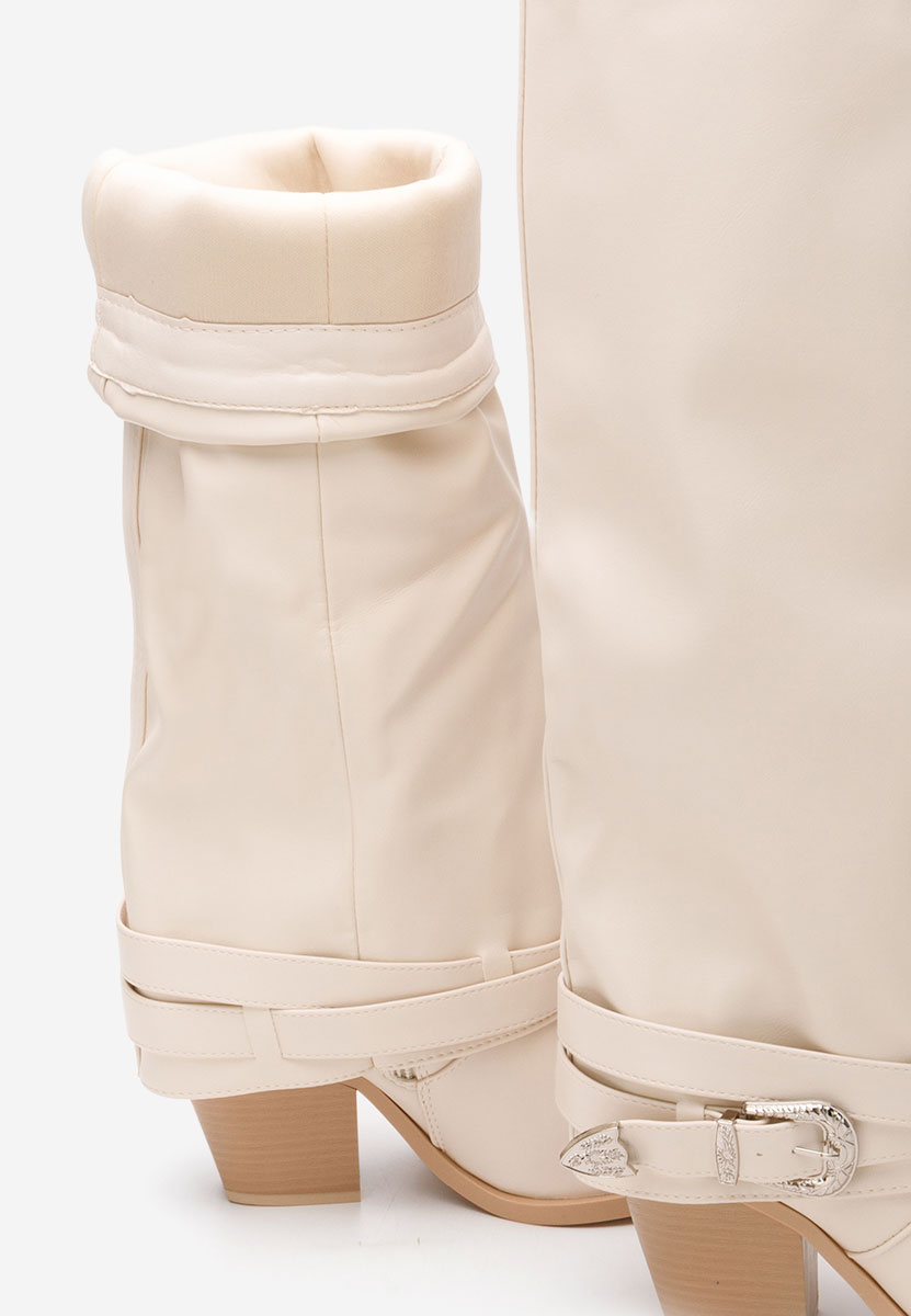 Béžové kozačky na podpatku Bretia
