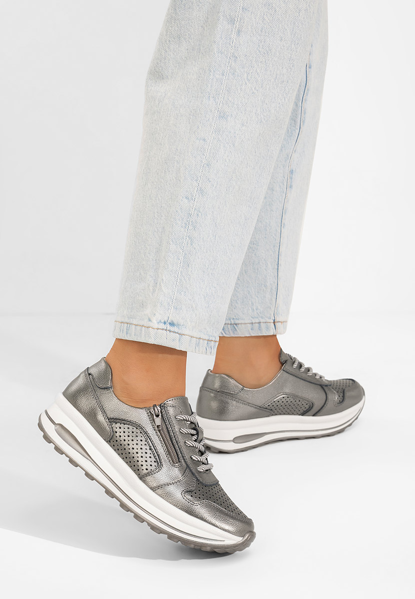 Stribrné kožené dámské sneakersy Cidra