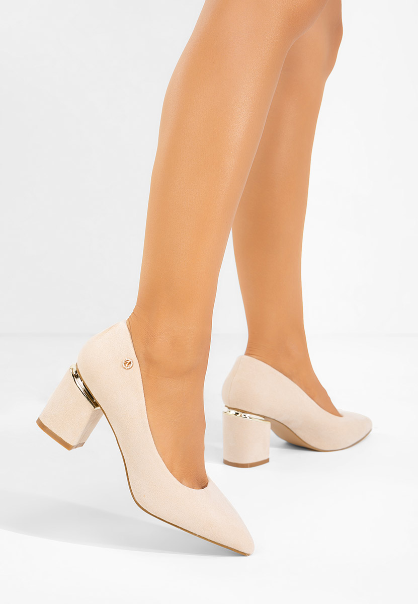 Béžové lodičky na hrubém podpatku Nelia V5