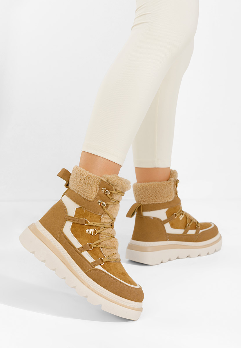 Camelové členkové čižmy na platforme Mavira