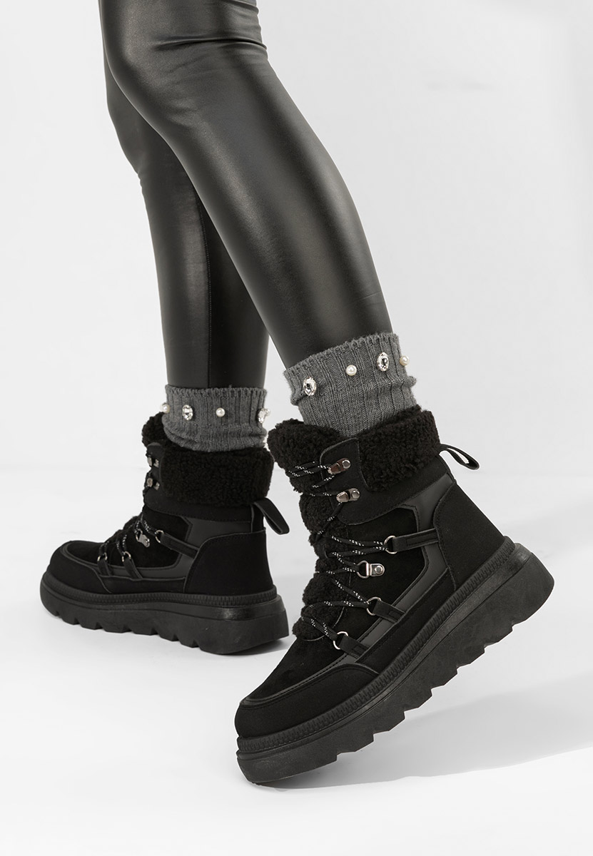 Černé členkové čižmy na platforme Mavira