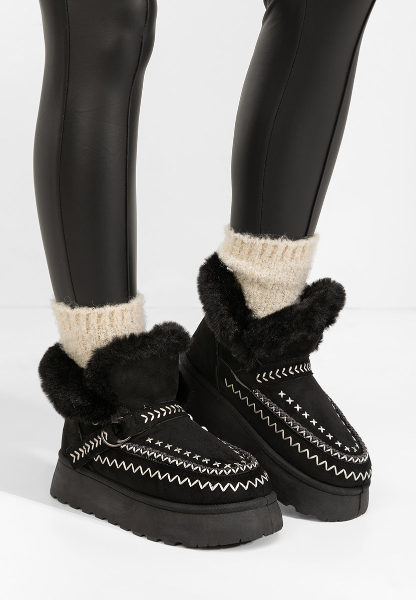 Černé členkové čižmy na platforme Tavoria