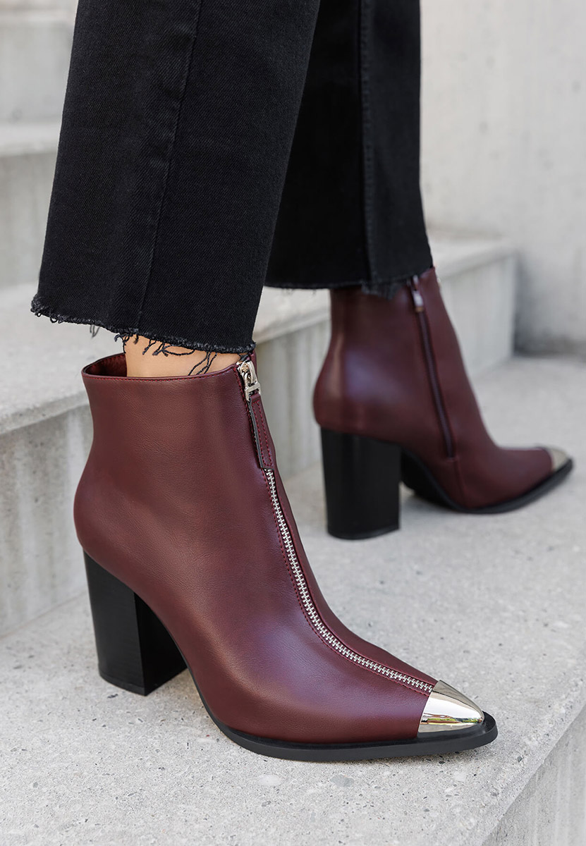 Bordové kotníkové boty na podpatku Penia