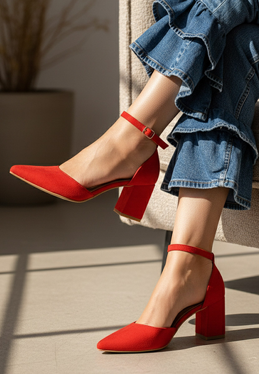 Červené lodičky na hrubém podpatku Alivila V2