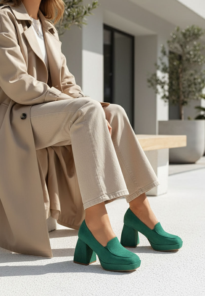 Zelené lodičky na hrubém podpatku Hoya