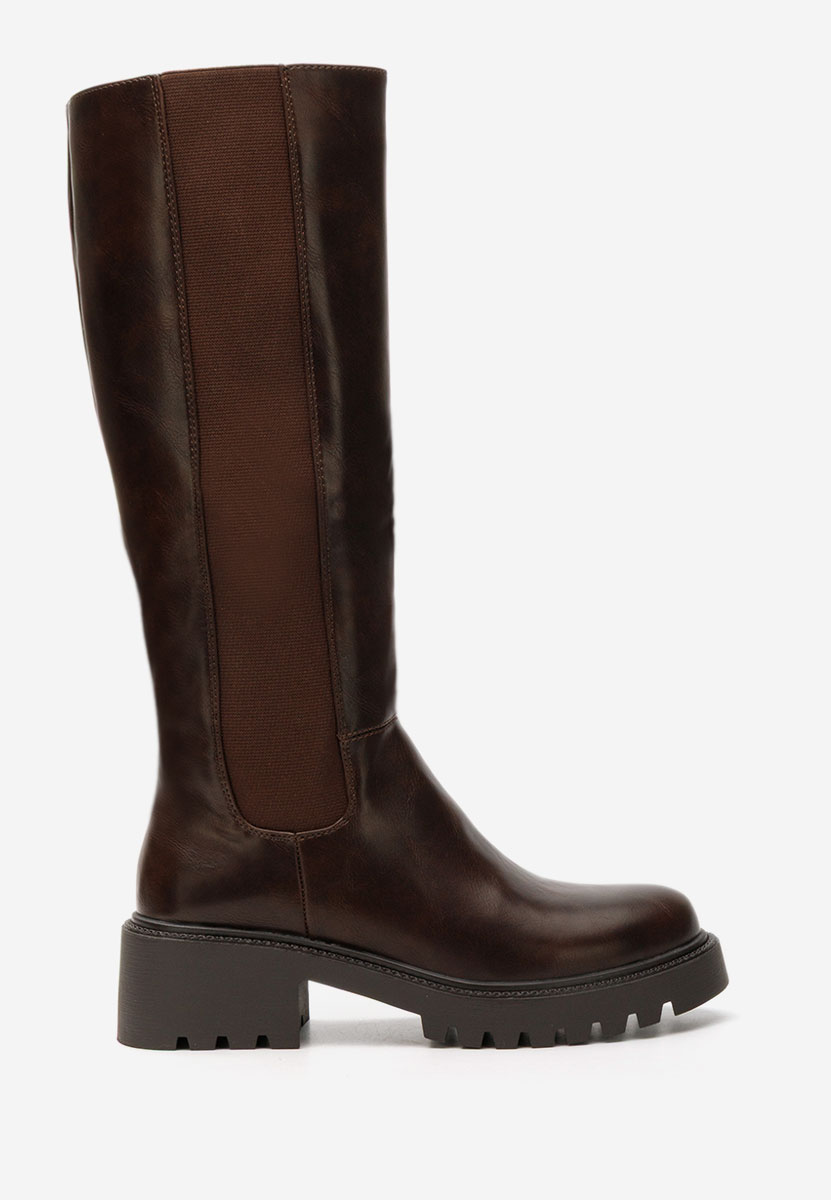 Hnedé vysoké kozačky na plochém podpatku Calipso