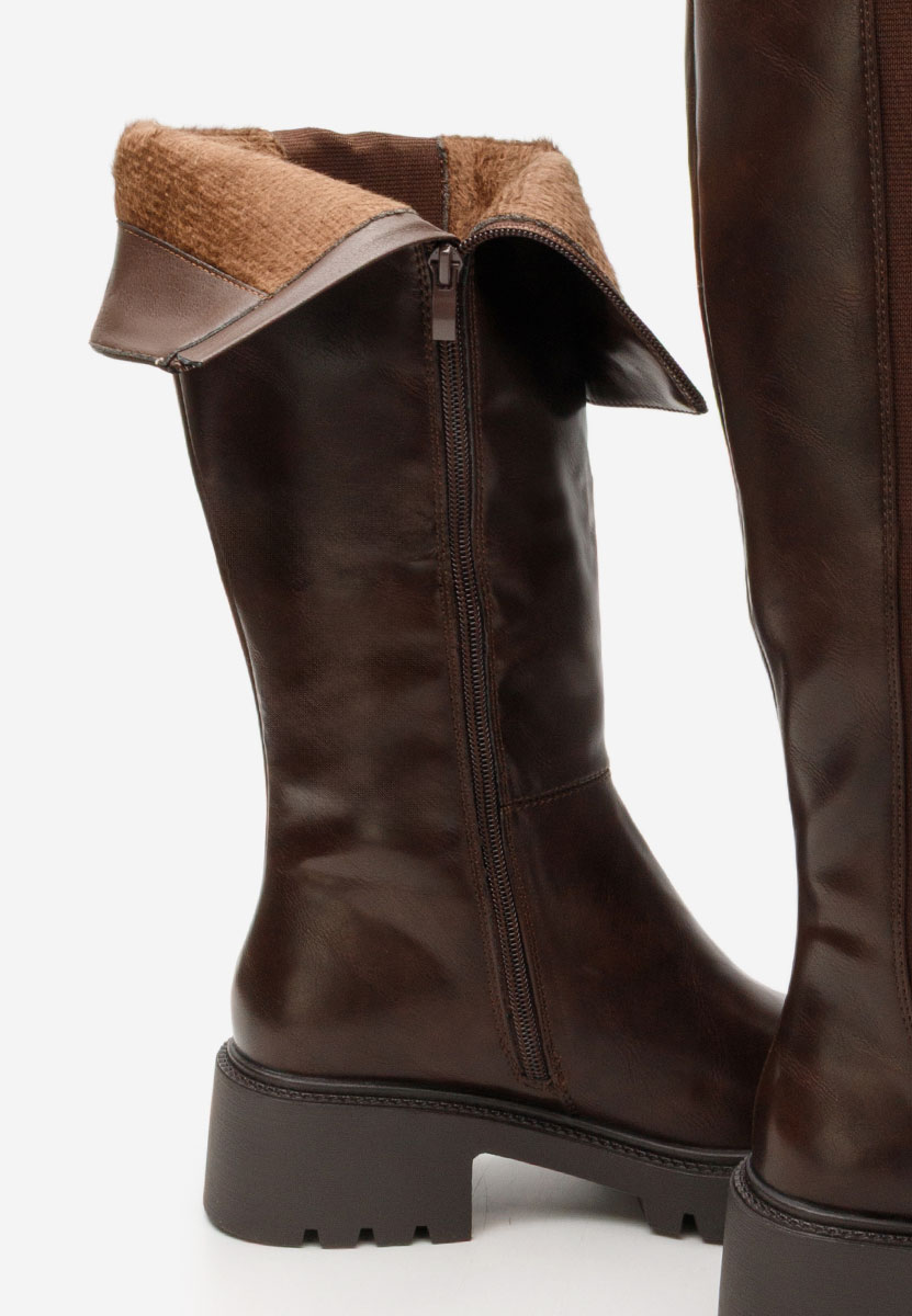 Hnedé vysoké kozačky na plochém podpatku Calipso