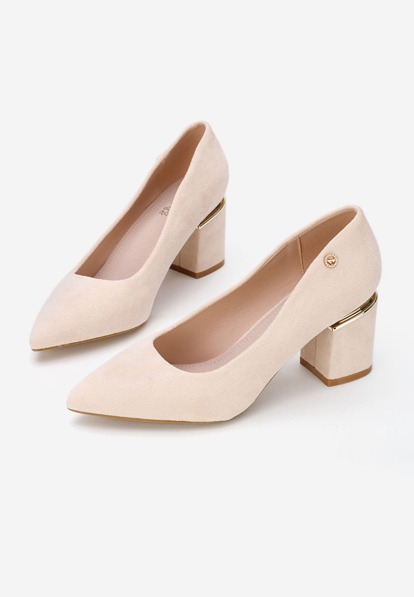 Béžové lodičky na hrubém podpatku Nelia V5