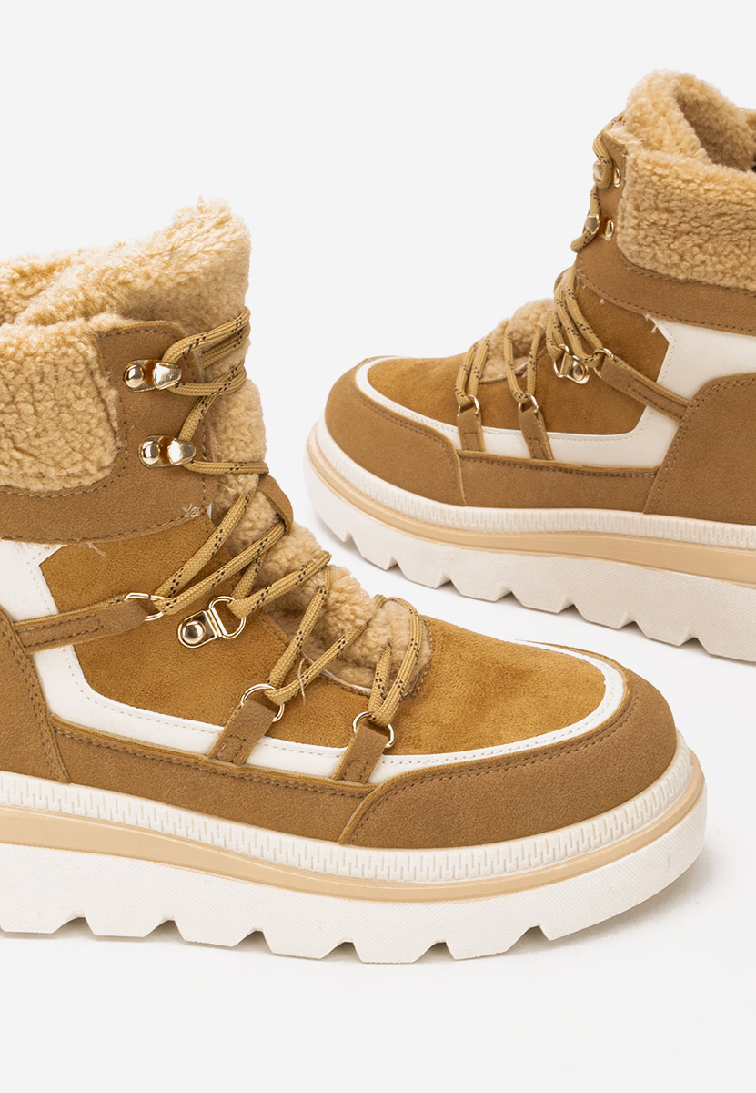 Camelové členkové čižmy na platforme Mavira