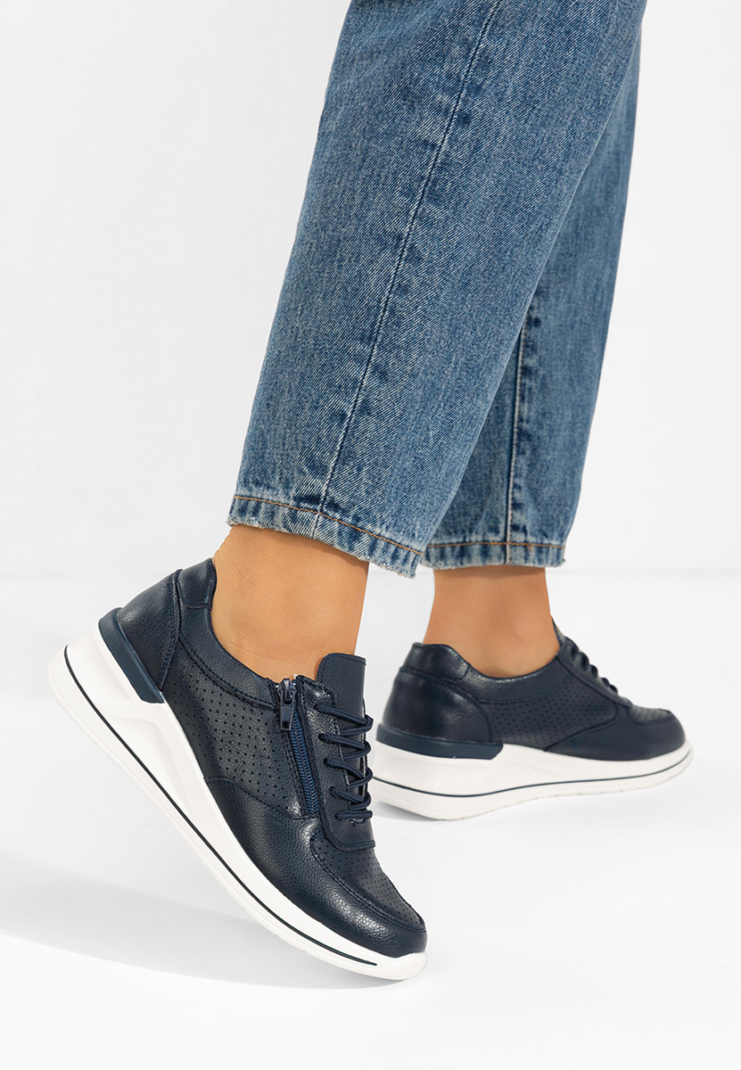 Levně Modré kožené dámské sneakersy Zetta