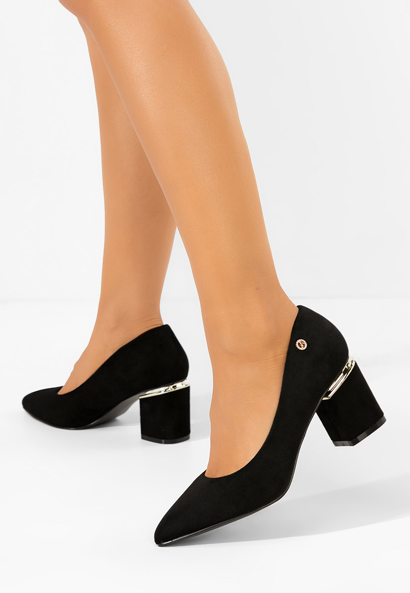 Černé lodičky na hrubém podpatku Nelia V5