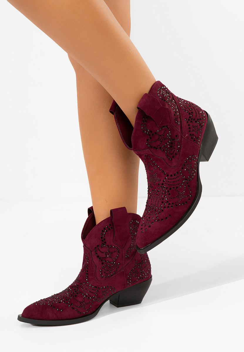 Bordové kotníkové boty cowboy Ninna