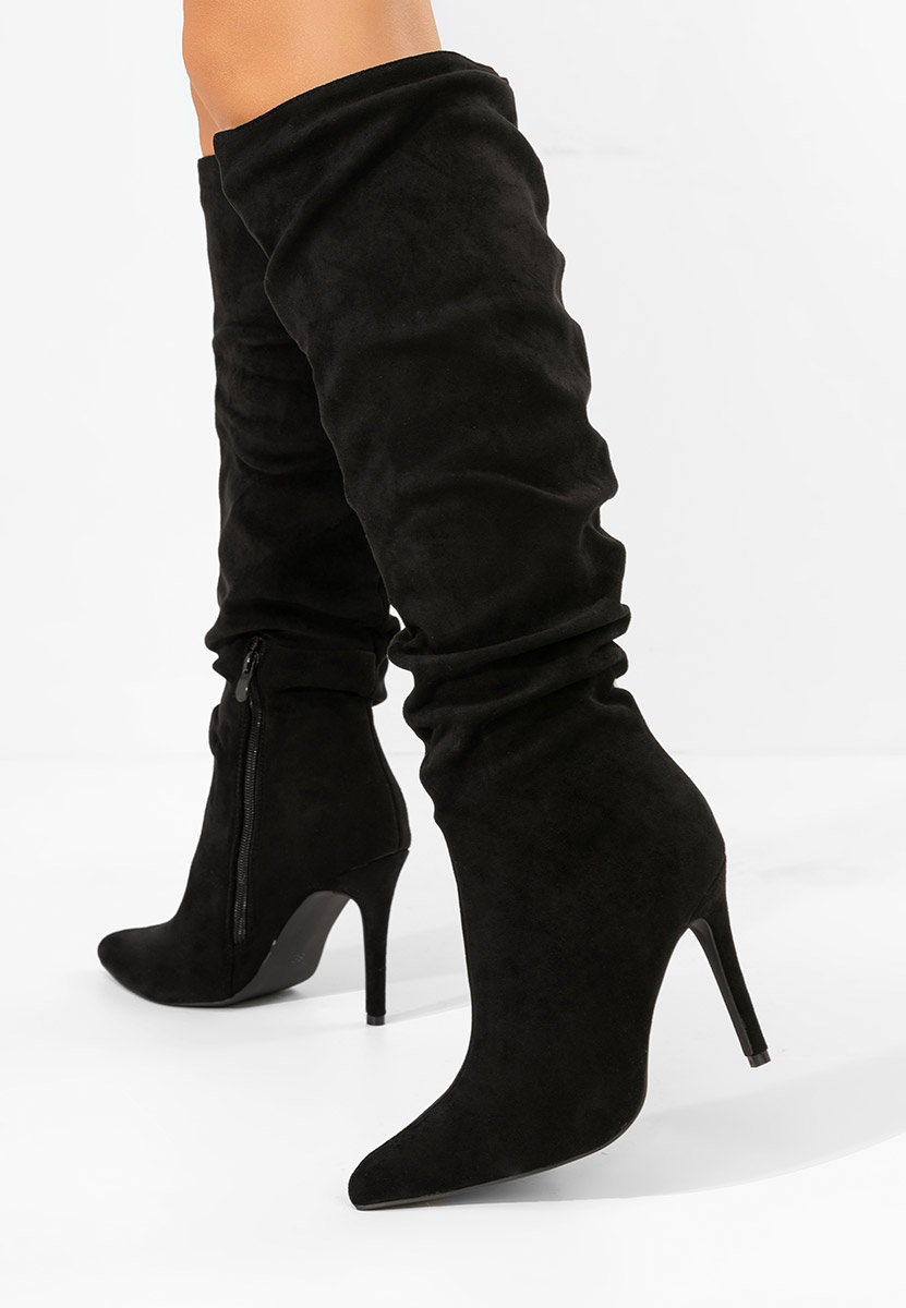 Černé kozačky na podpatku Adania