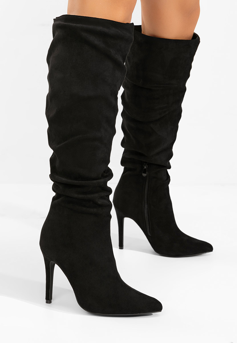 Černé kozačky na podpatku Adania