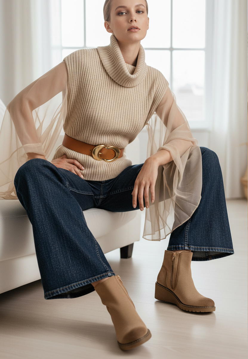 Khaki kotníkové boty na klínku Odores V2