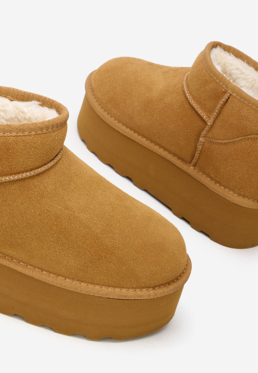 Camelové dámské válenky na platformě Fenoria