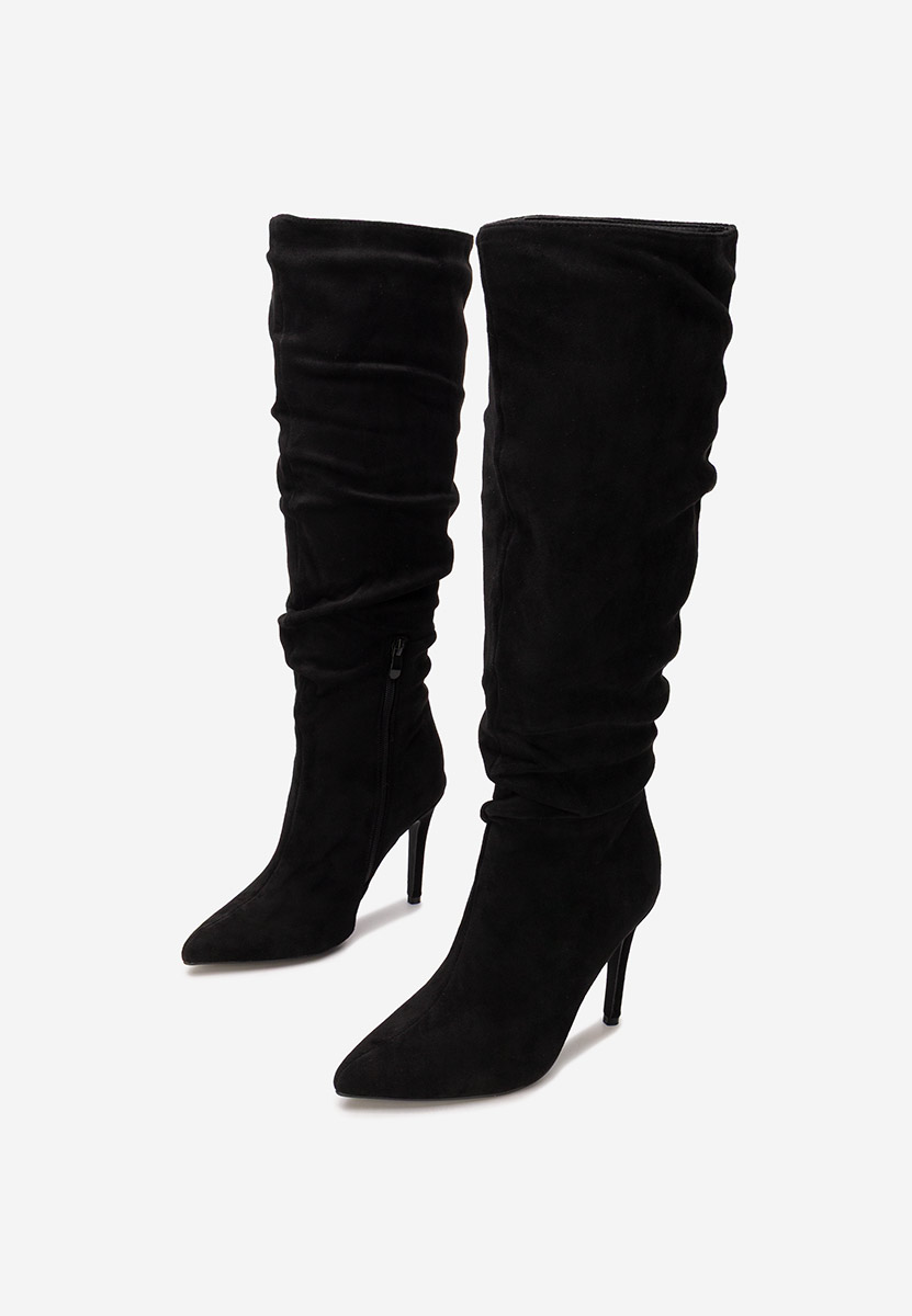 Černé kozačky na podpatku Adania