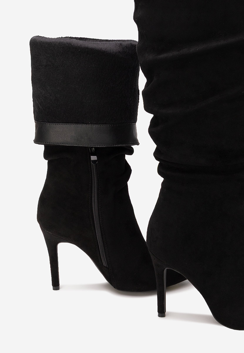 Černé kozačky na podpatku Adania