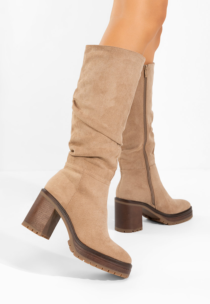 Khaki kozačky na podpatku Darrina