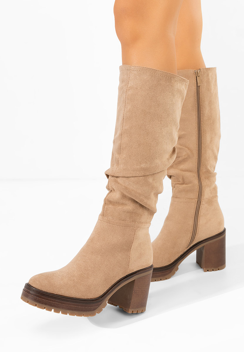 Khaki kozačky na podpatku Darrina