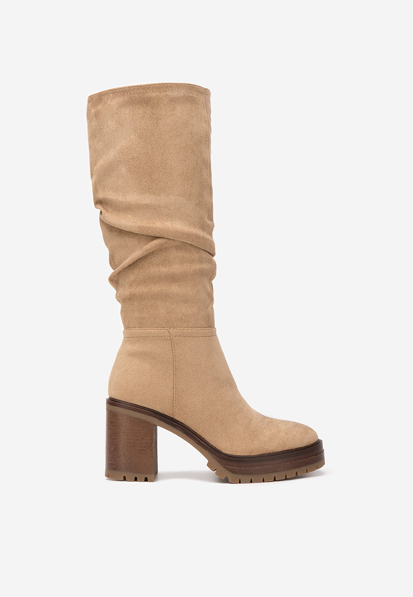 Khaki kozačky na podpatku Darrina