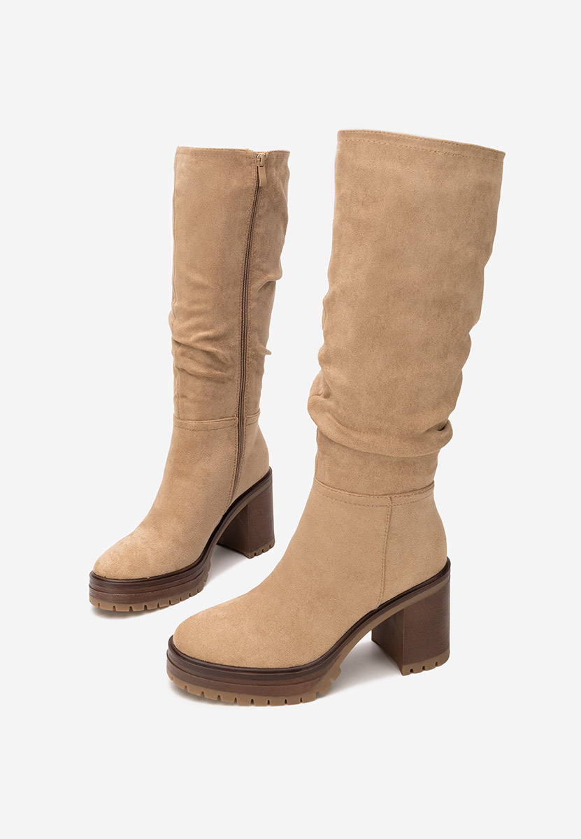 Khaki kozačky na podpatku Darrina