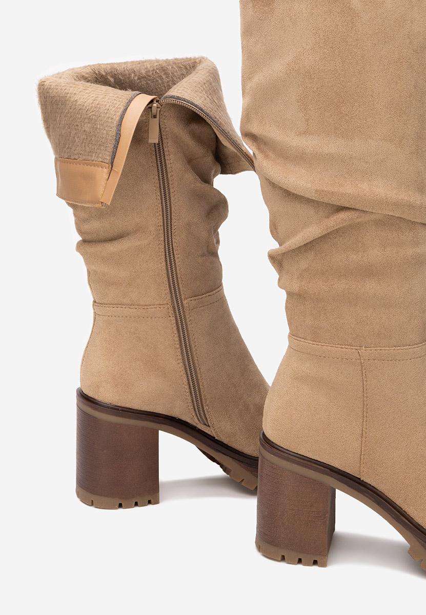 Khaki kozačky na podpatku Darrina