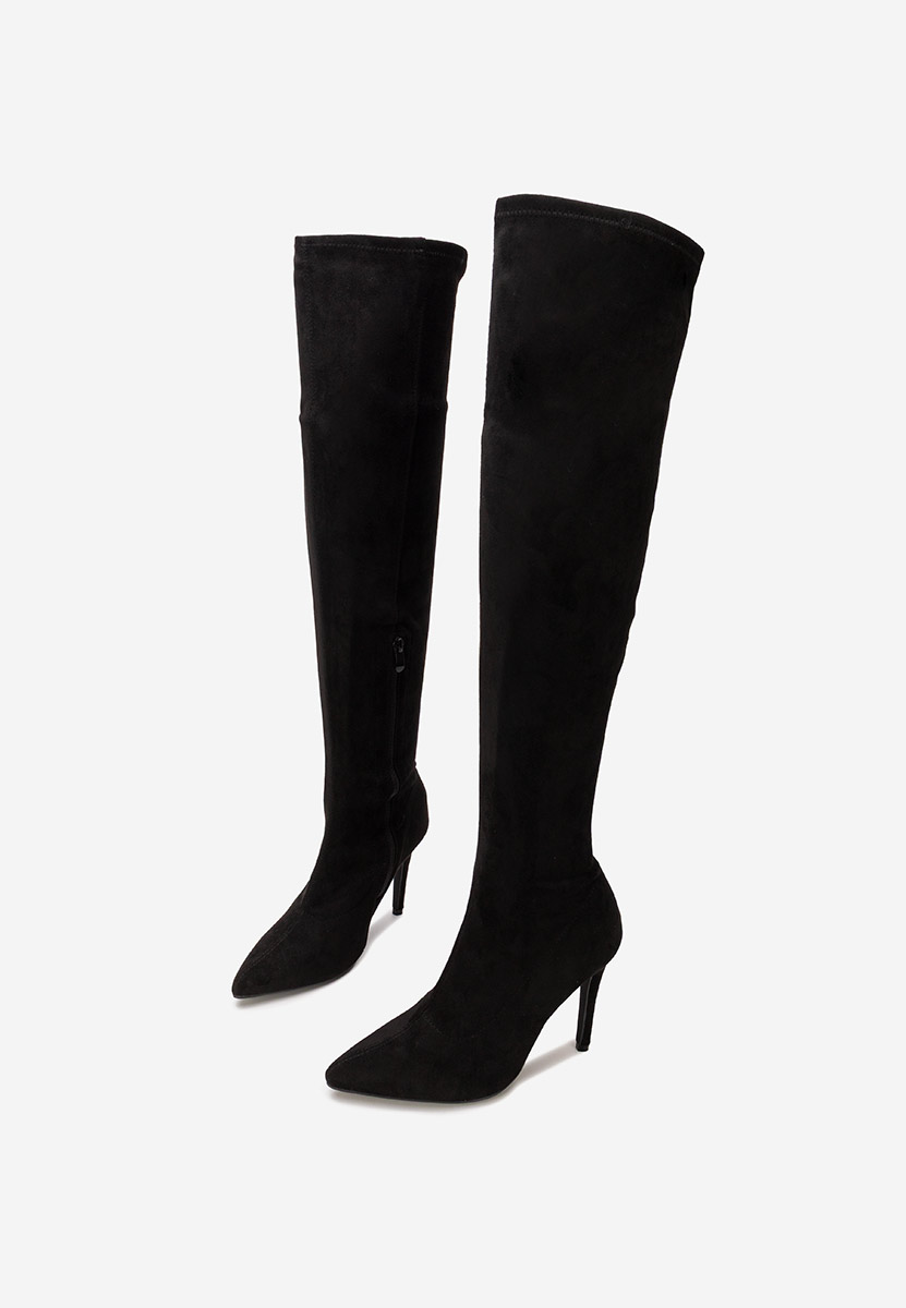 Černé vysoké kozačky na jehlovém podpatku Glorise