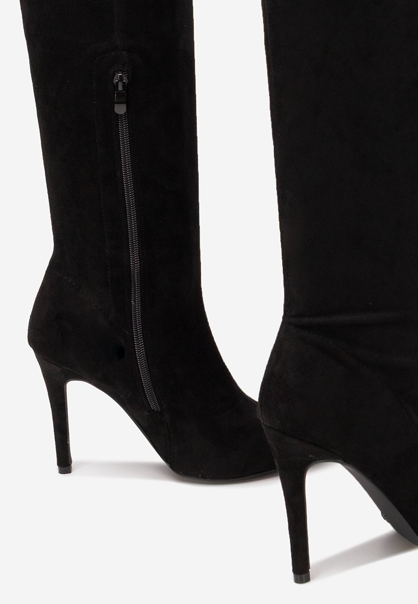Černé vysoké kozačky na jehlovém podpatku Glorise