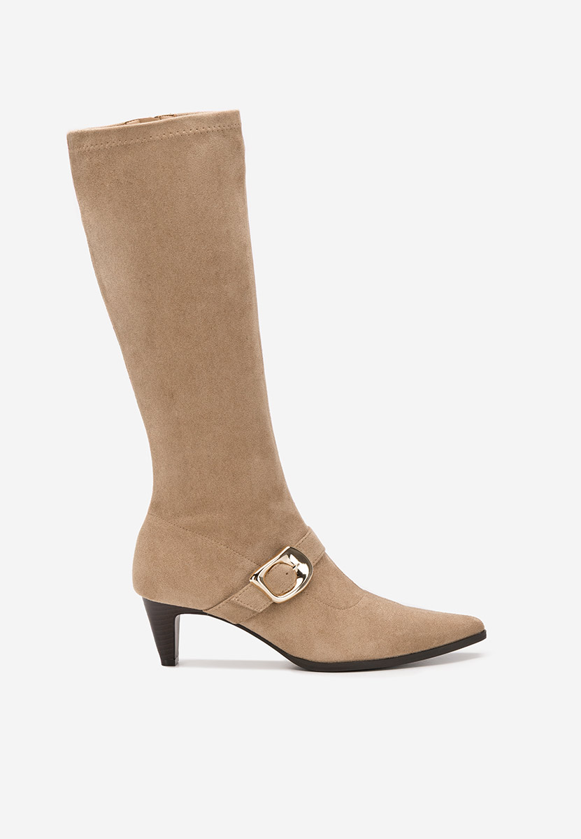 Khaki kozačky na nízkém podpatku Vernoa