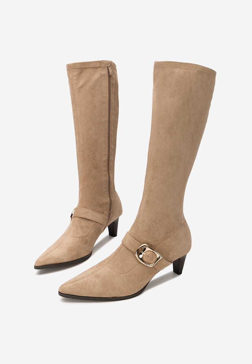 Khaki kozačky na nízkém podpatku Vernoa