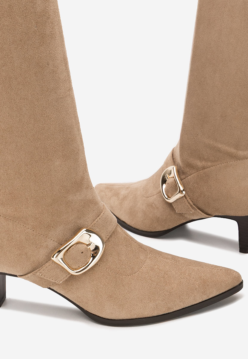 Khaki kozačky na nízkém podpatku Vernoa