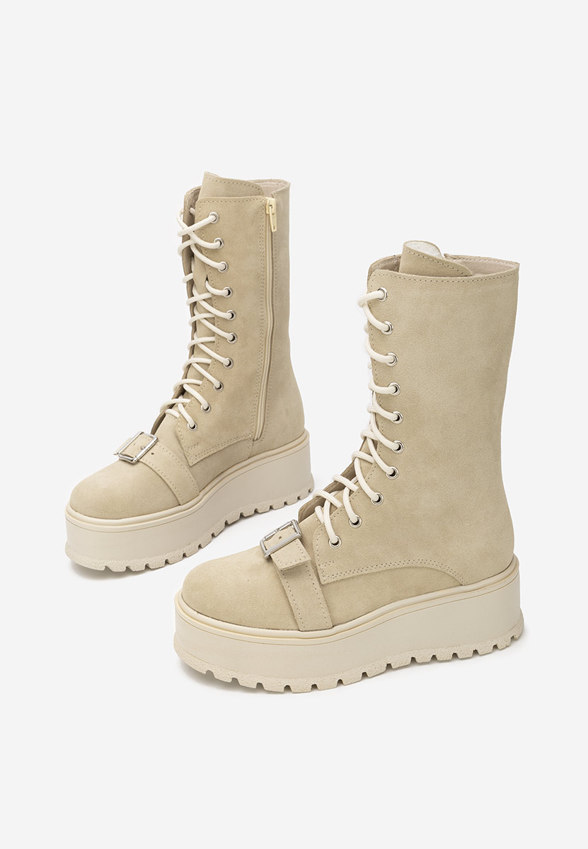 Béžové kožené kotníkové boty Sorelia