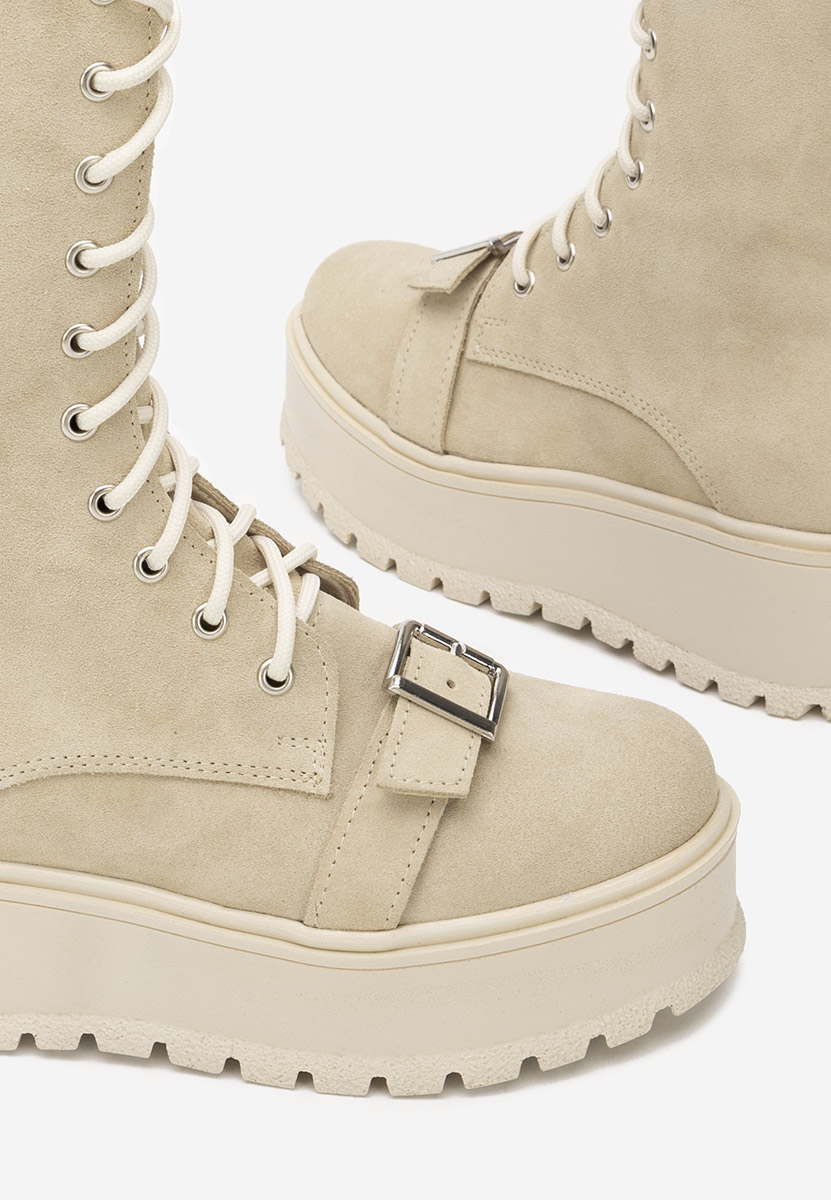 Béžové kožené kotníkové boty Sorelia