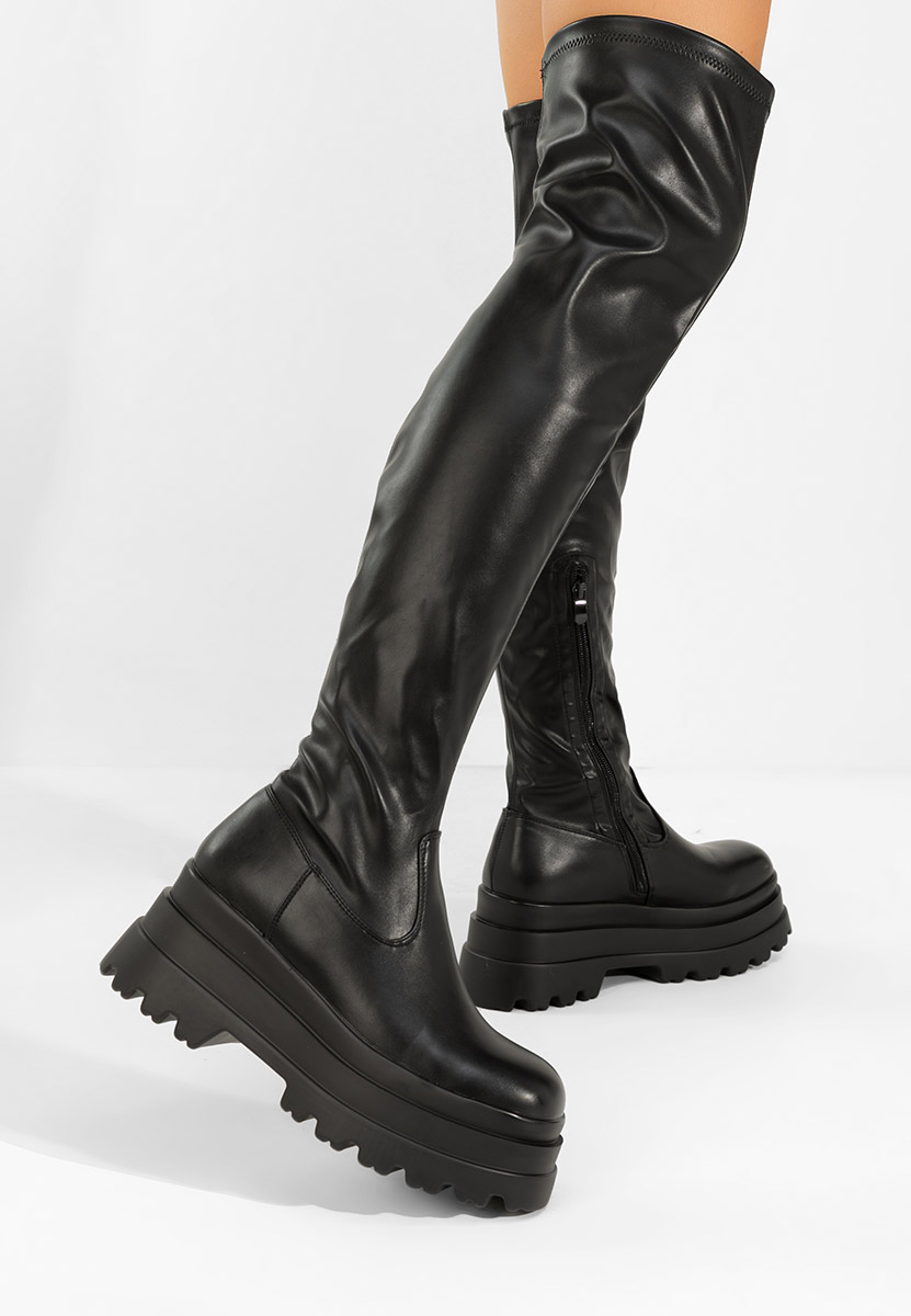 Černé kozačky nad koleno Melyna V2