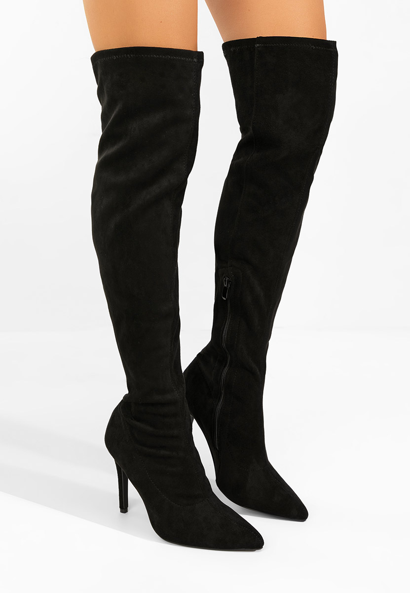 Černé vysoké kozačky na jehlovém podpatku Glorise