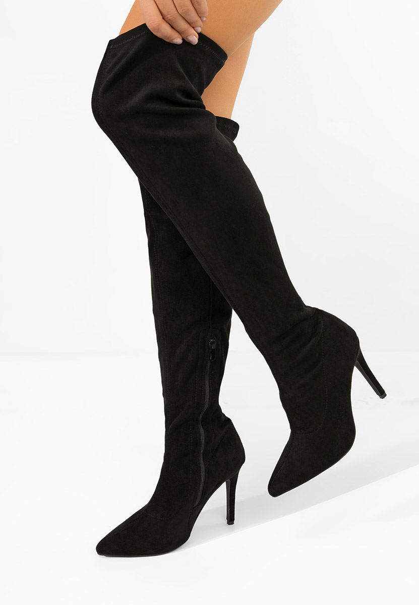 Černé vysoké kozačky na jehlovém podpatku Glorise