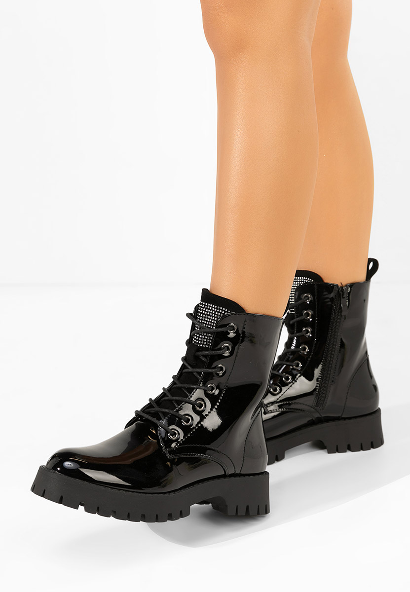 Černé šněrovací kotníkové boty Claudine