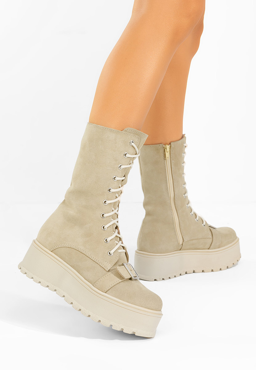 Béžové kožené kotníkové boty Sorelia