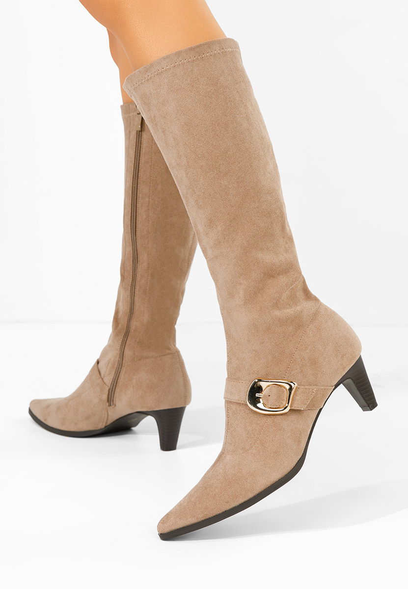 Khaki kozačky na nízkém podpatku Vernoa