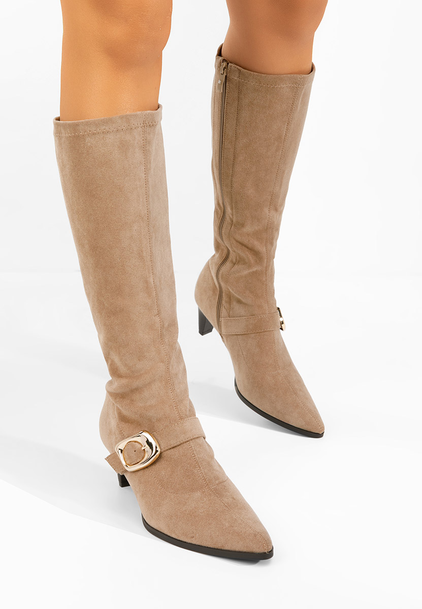 Khaki kozačky na nízkém podpatku Vernoa